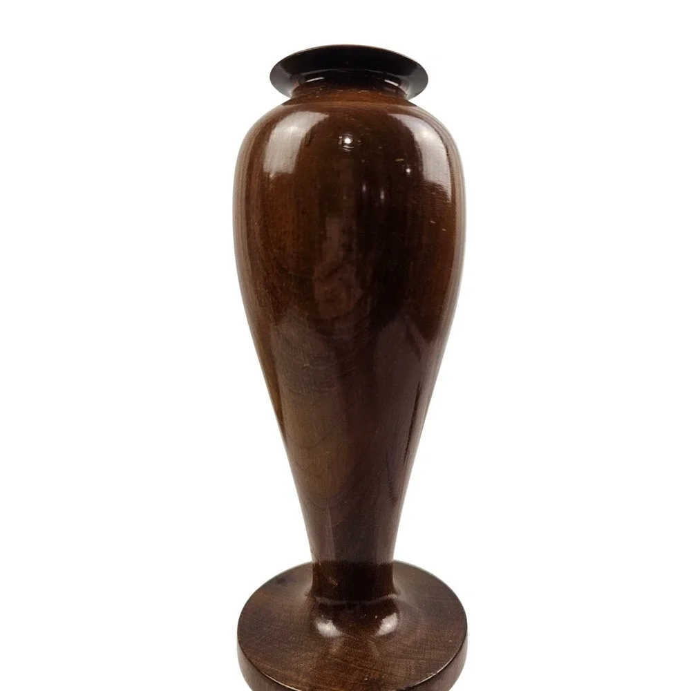 Vintage Hand Turned Dark Brown Wood Bud Vase 7.5 Inch Mid Century Modern Decor